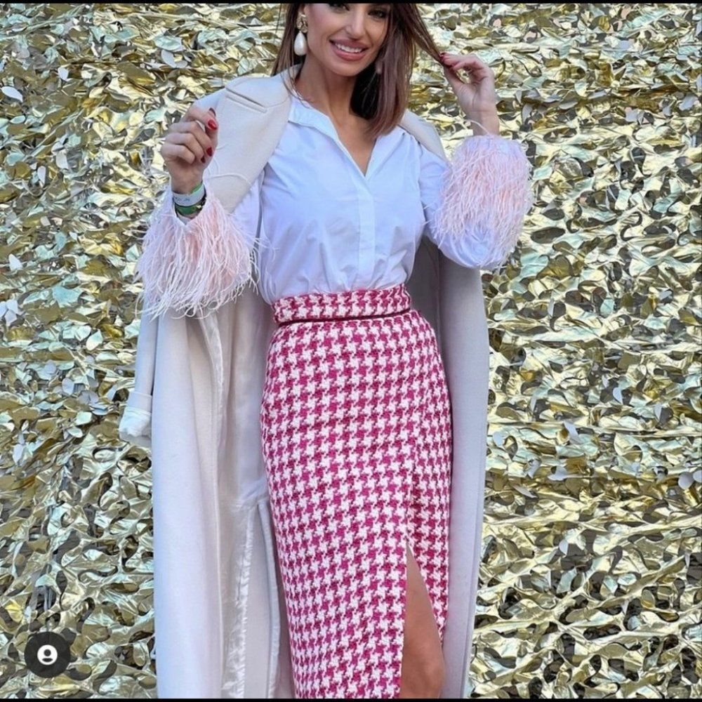 ZARA TEXTURED WEAVE HOUNDSTOOTH SKIRT